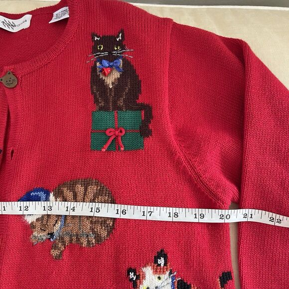 vintage marisa christina Red sweater Cat Bell Christmas M - Picture 5 of 14